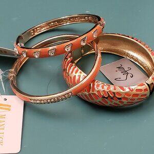 Manluck Sequin, NWT Orange enamel rhinestone gold tone hinge bangle bungle